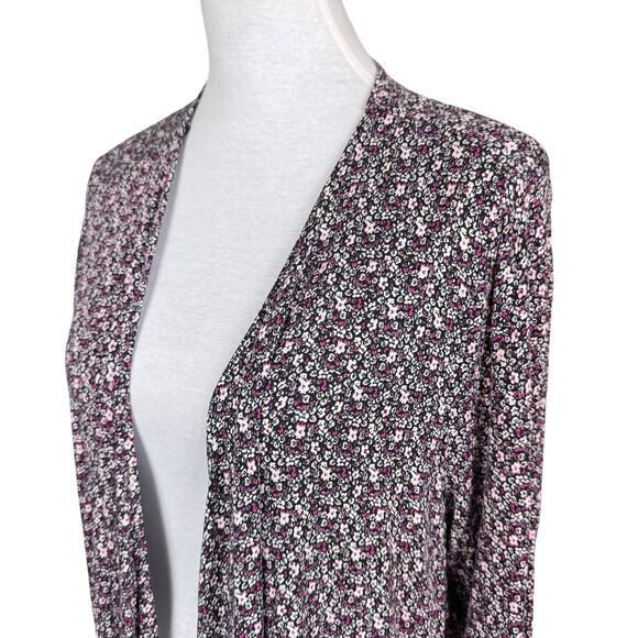 Lane Bryant Essentials 18/20 Pink Floral Draped Open Front Chiffon Cardigan - Picture 5 of 10